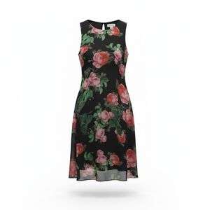 Calvin Klein Black Midi Dress with Pink and Red Floral Print